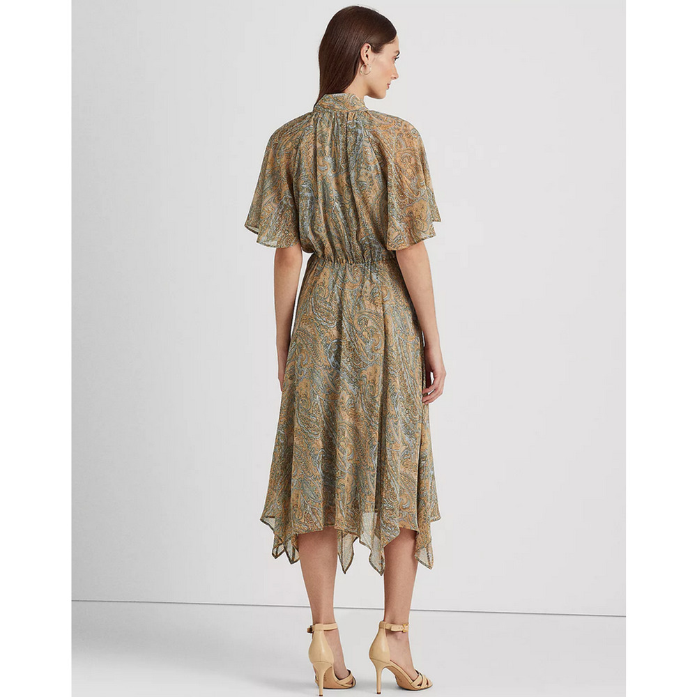 Lauren Ralph Lauren Paisley Crinkle Georgette Tie-Neck Dress Multi Size 10 1802 - Picture 2 of 4